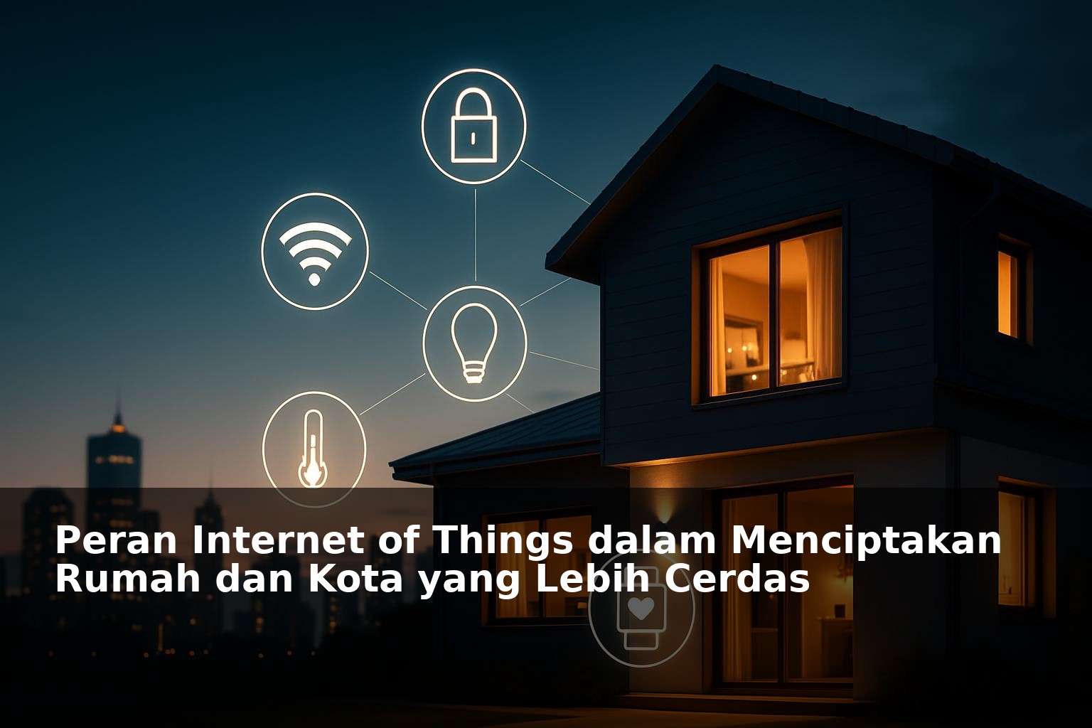 Ilustrasi teknologi Internet of Things menghubungkan perangkat di rumah dan kota cerdas