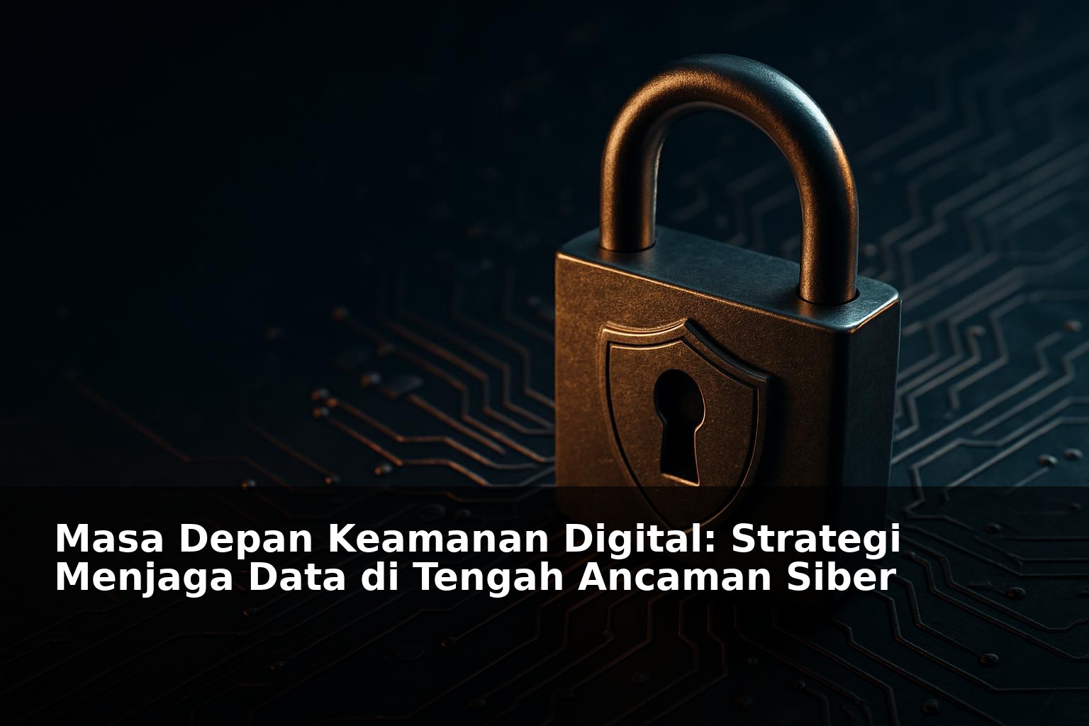 Ilustrasi keamanan digital dengan simbol data dan jaringan siber