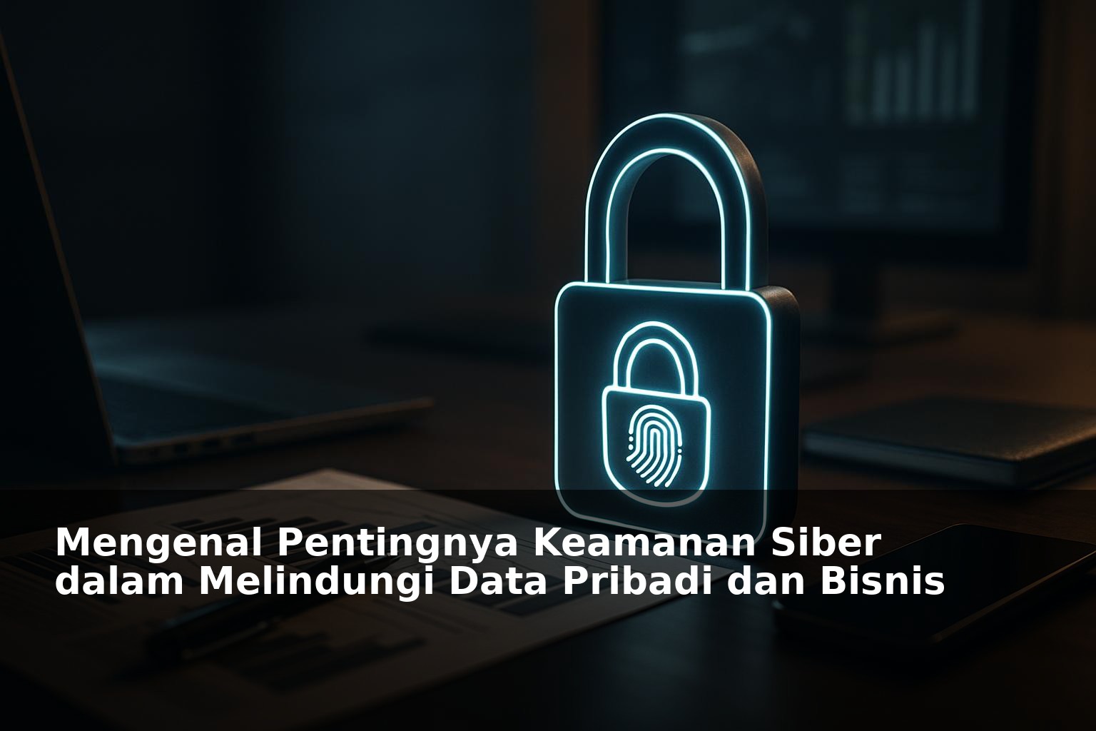 Ilustrasi keamanan siber melindungi data pribadi dan bisnis digital