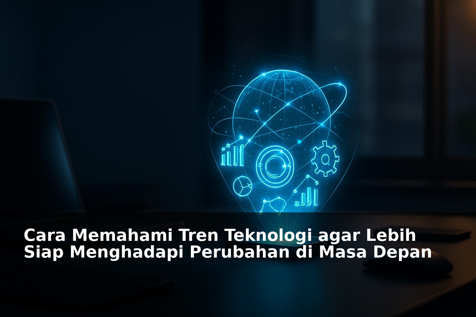 Ilustrasi konsep tren teknologi masa depan dengan elemen digital futuristik