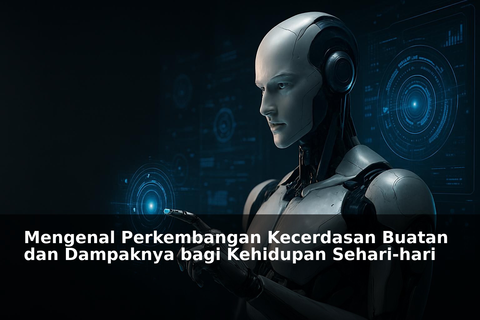 Ilustrasi kecerdasan buatan dengan representasi teknologi modern dan interaksi manusia