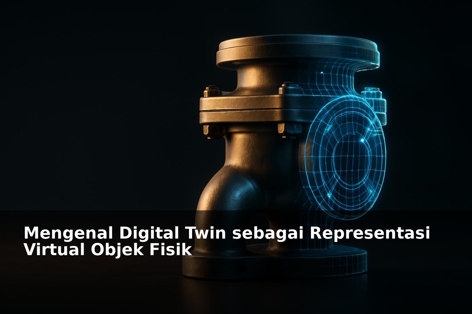Ilustrasi Digital Twin sebagai representasi virtual objek fisik dengan desain futuristik