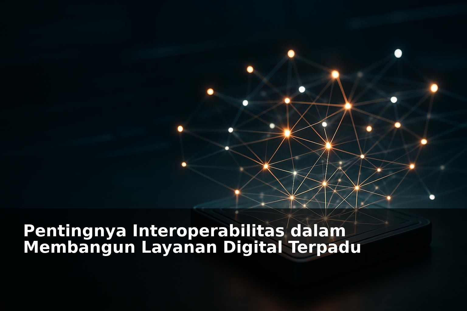 Ilustrasi konsep interoperabilitas layanan digital terpadu dengan jaringan teknologi modern