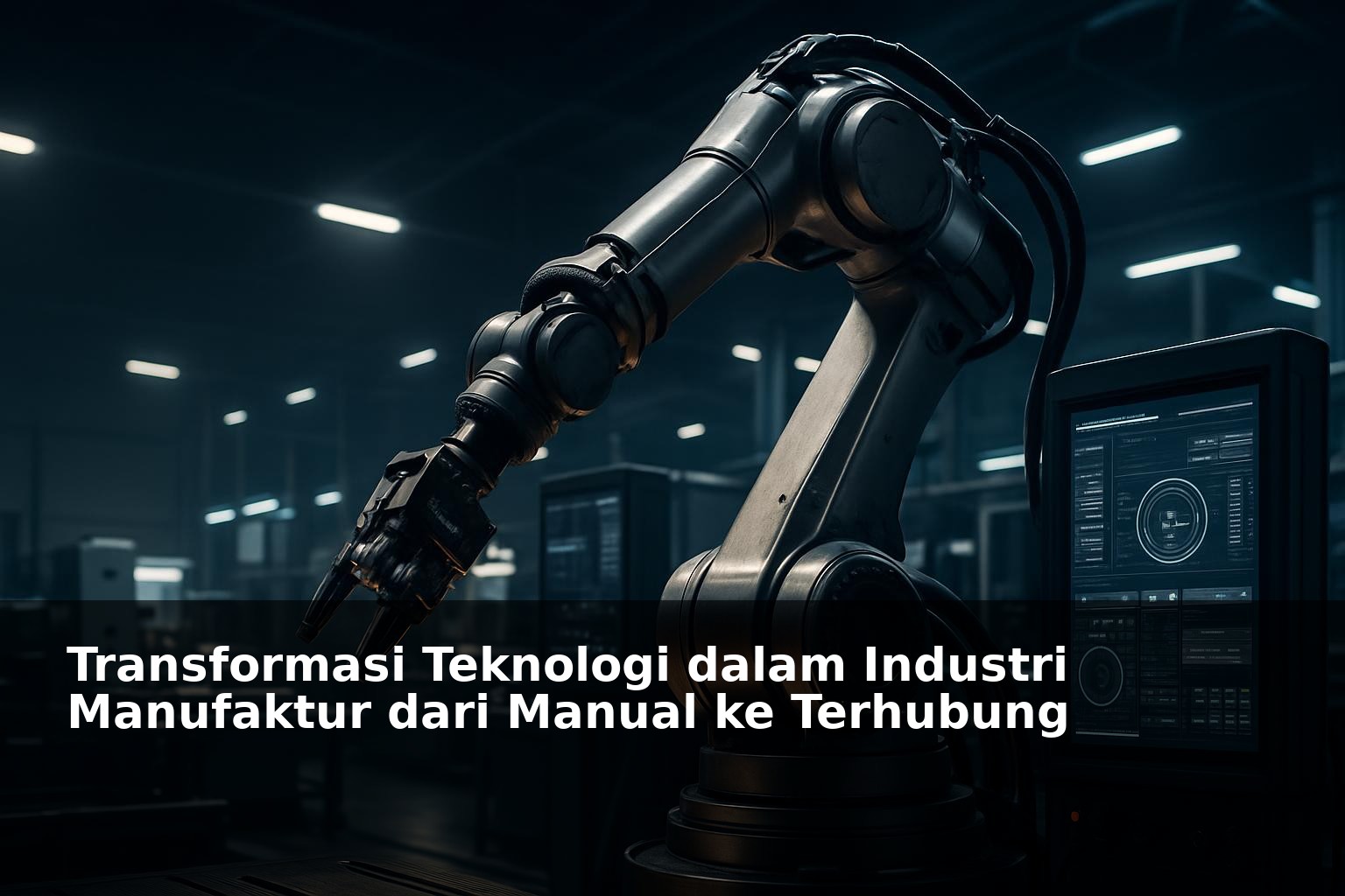 Gambaran teknologi canggih di pabrik manufaktur modern yang terhubung